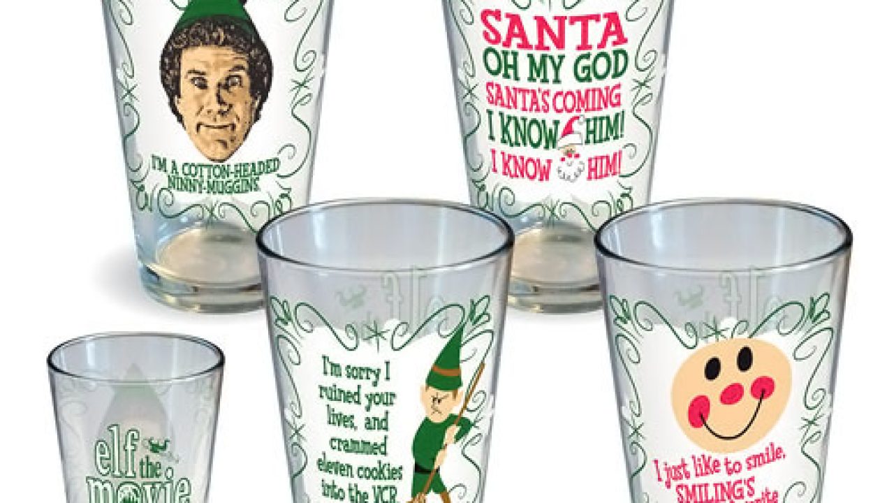 Beer Glasses - Elf Holiday Beer Can Glass Set of 4 - Christmas Drinking Glasses and Drinkware