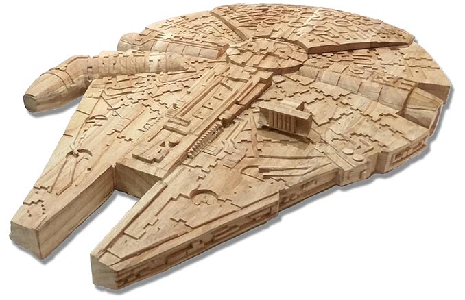 Hand Carved Wood Star Wars Millennium Falcon